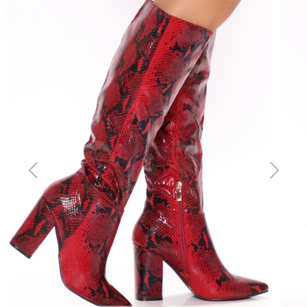 Red snake skin boots